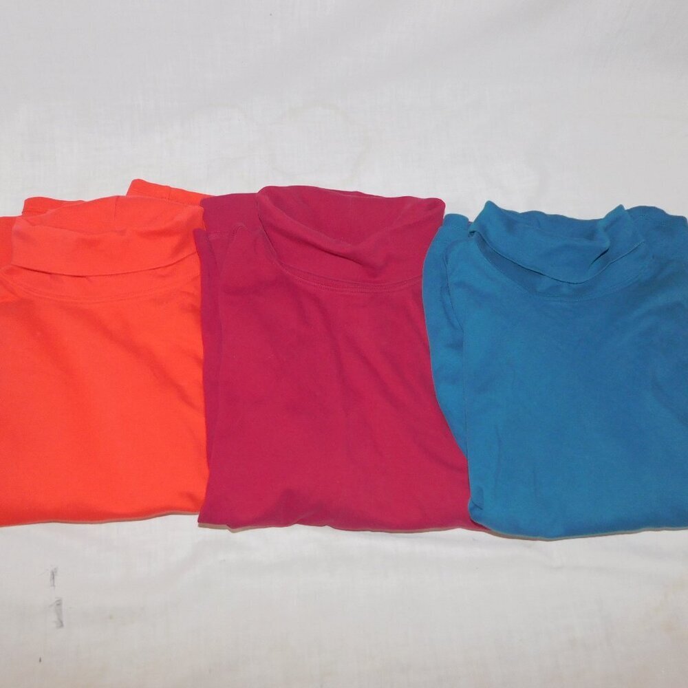Lot 3 LL Bean Cotton Turtleneck Shirts Red Blue Burgundy Womens 2X